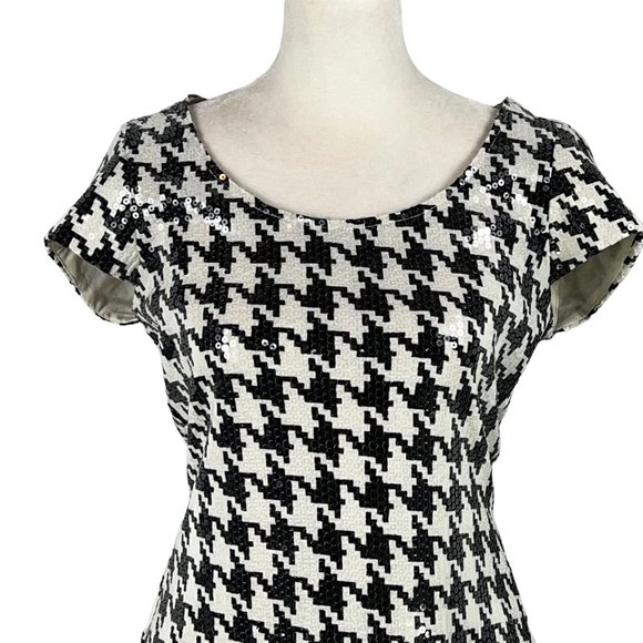 Stunning! eci New York Black & White Clear Sequins Houndstooth Print Dre… - Picture 12 of 12